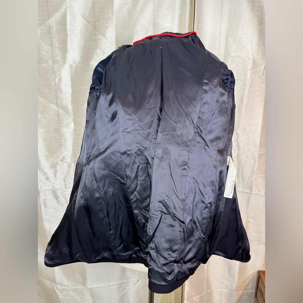 Zara Women's Double-Breasted Navy Coat with Red Accents - Picture 9 of 12
